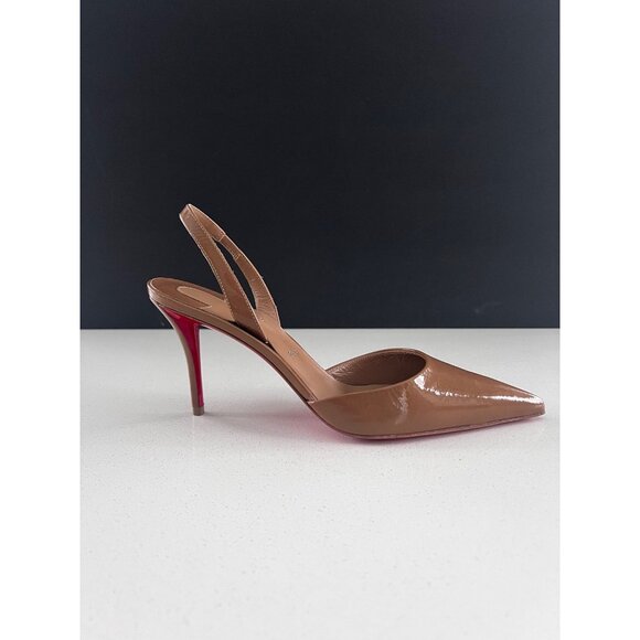 CHRISTIAN LOUBOUTIN Apostropha 80mm Slingback beige patent leather heels sz 37.5 - Picture 10 of 10